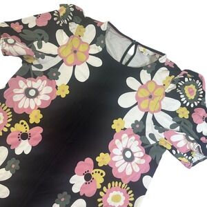 Boden Women's Short Sleeve Floral Print Black Tunic Dress Cottagecore Size 12